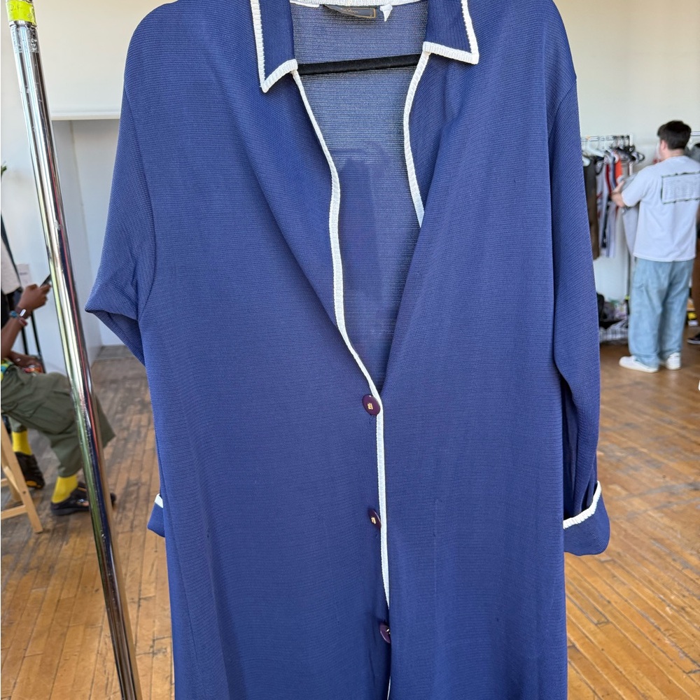 Fendi Navy Blue Cardigan with White Trim